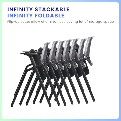 Conference Room Chairs, Folding Office Desk Chair with Lumbar Support and Sliding Armrest with Casters, alternate view 5