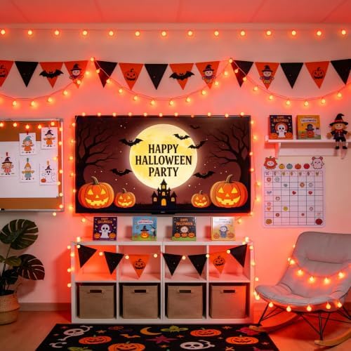 Connectable 100 LED Globe Orange Halloween Lights Indoor, alternate view 3