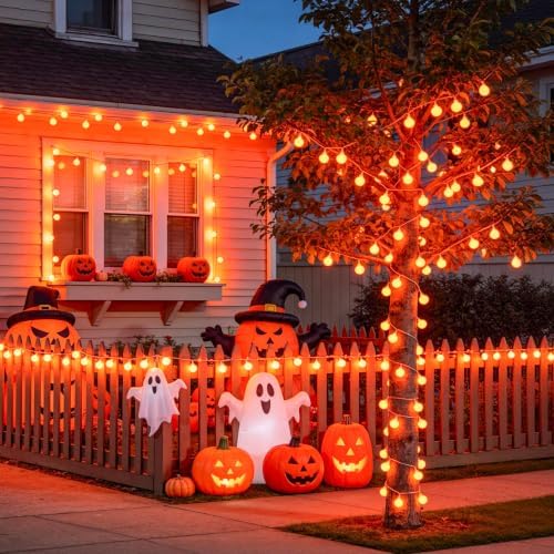 Connectable 100 LED Globe Orange Halloween Lights Indoor, alternate view 5
