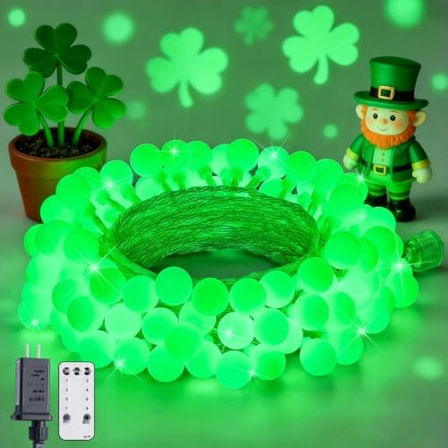 Connectable 100 LED Globe String Lights Indoor, 33ft 8 Modes Christmas String Light Plug in, Green Lights
