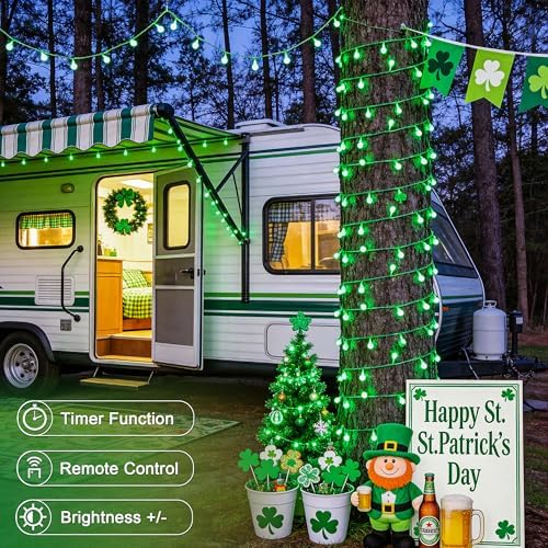 Connectable 100 LED Globe String Lights Indoor, 33ft 8 Modes Christmas String Light Plug in, Green Lights, alternate view 4