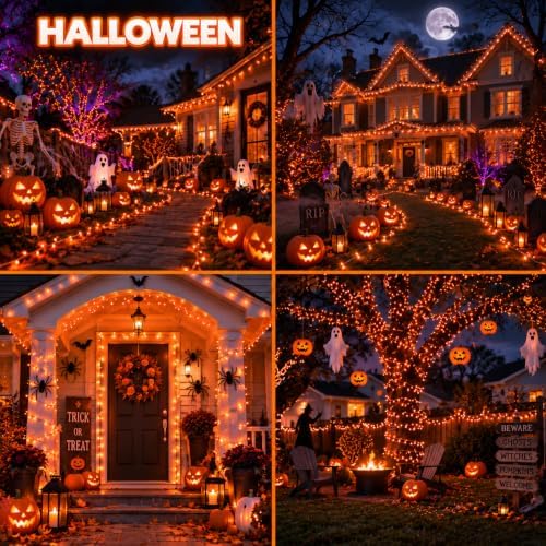 Connectable 240 LED Orange Halloween Lights, String Lights Indoor Outdoor, alternate view 6