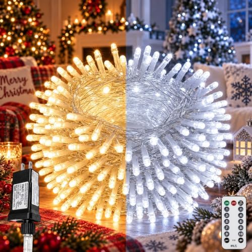 Connectable 300LED String Lights, Christmas Lights Cool White to Multicolor