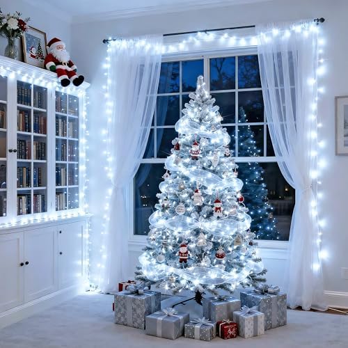 Connectable 8 Modes 100 LED White Christmas Lights Clear Wire, alternate view 3