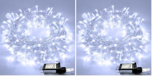 Connectable 8 Modes 100 LED White Christmas Lights Clear Wire (Pack of 2)