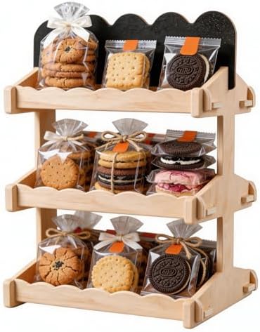 Cookie Display Stand, 3 Tier Wooden Stand for Cupcake, Pastries, Snacks in Nature Wood