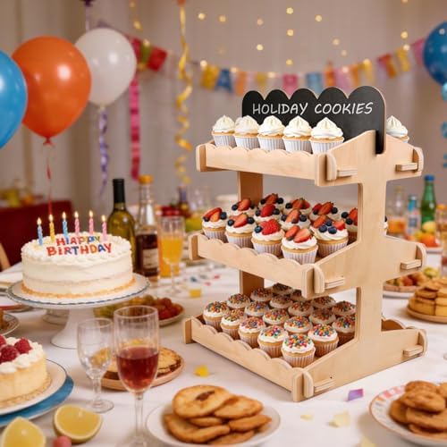 Cookie Display Stand, 3 Tier Wooden Stand for Cupcake, Pastries, Snacks in Nature Wood, alternate view 2