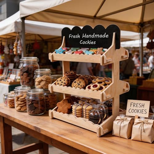 Cookie Display Stand, 3 Tier Wooden Stand for Cupcake, Pastries, Snacks in Nature Wood, alternate view 4