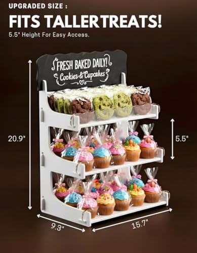 Cookie Display Stand for Bakers & Vendors with Acrylic Front | Wooden Dessert Stand with Chalkboard Sign for, alternate view
