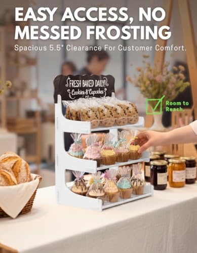 Cookie Display Stand for Bakers & Vendors with Acrylic Front | Wooden Dessert Stand with Chalkboard Sign for, alternate view