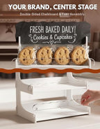 Cookie Display Stand for Bakers & Vendors with Acrylic Front | Wooden Dessert Stand with Chalkboard Sign for, alternate view