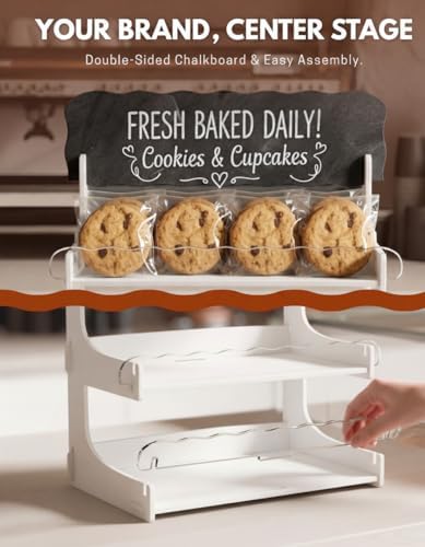 Cookie Display Stand for Bakers & Vendors with Acrylic Front | Wooden Dessert Stand with Chalkboard Sign for, alternate view