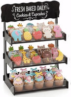 Cookie Display Stand for Bakers & Vendors with Acrylic Front | Wooden Dessert Stand with Chalkboard Sign for
