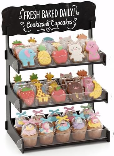 Cookie Display Stand for Bakers & Vendors with Acrylic Front | Wooden Dessert Stand with Chalkboard Sign for