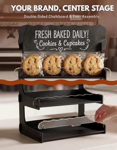 Cookie Display Stand for Bakers & Vendors with Acrylic Front | Wooden Dessert Stand with Chalkboard Sign for, alternate view