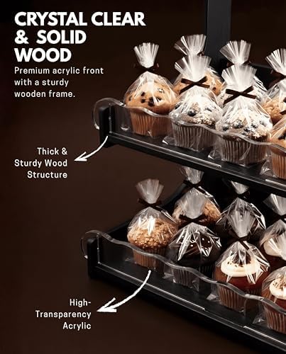 Cookie Display Stand for Bakers & Vendors with Acrylic Front | Wooden Dessert Stand with Chalkboard Sign for, alternate view