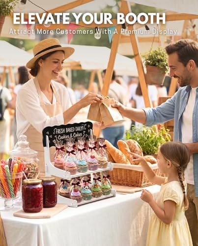 Cookie Display Stand for Bakers & Vendors with Acrylic Front | Wooden Dessert Stand with Chalkboard Sign for, alternate view