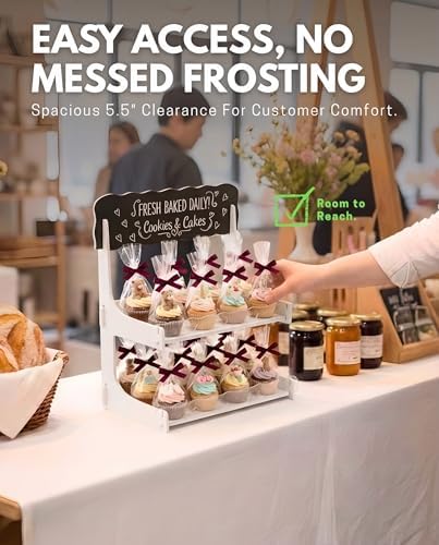 Cookie Display Stand for Bakers & Vendors with Acrylic Front | Wooden Dessert Stand with Chalkboard Sign for, alternate view