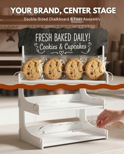 Cookie Display Stand for Bakers & Vendors with Acrylic Front | Wooden Dessert Stand with Chalkboard Sign for, alternate view