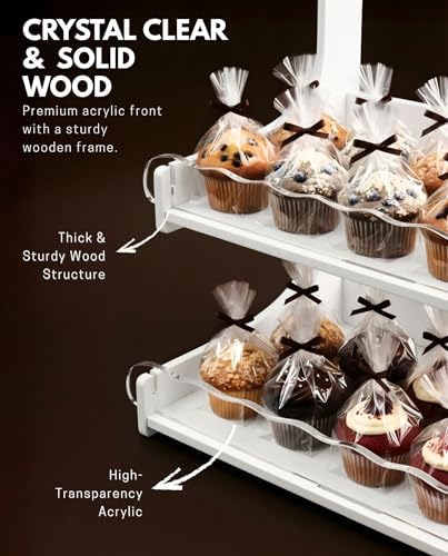 Cookie Display Stand for Bakers & Vendors with Acrylic Front | Wooden Dessert Stand with Chalkboard Sign for, alternate view