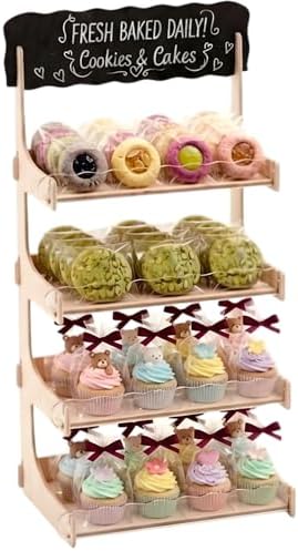Cookie Display Stand for Bakers & Vendors with Acrylic Front | Wooden Dessert Stand with Chalkboard Sign for