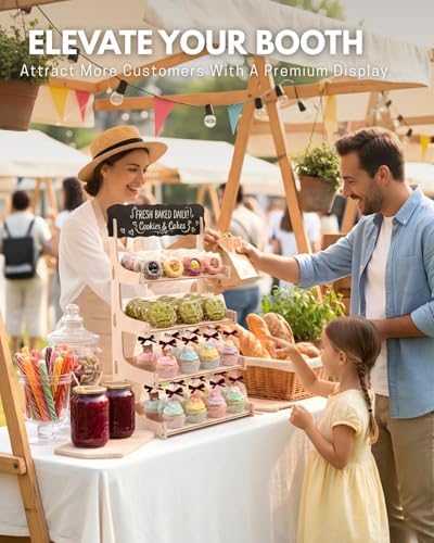 Cookie Display Stand for Bakers & Vendors with Acrylic Front | Wooden Dessert Stand with Chalkboard Sign for, alternate view