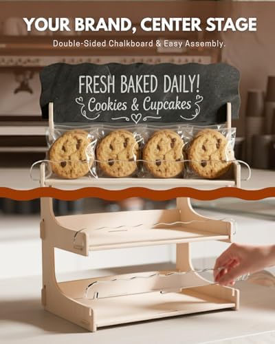Cookie Display Stand for Bakers & Vendors with Acrylic Front | Wooden Dessert Stand with Chalkboard Sign for, alternate view