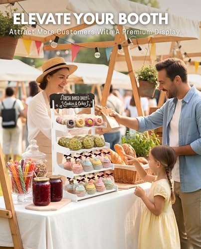 Cookie Display Stand for Bakers & Vendors with Acrylic Front | Wooden Dessert Stand with Chalkboard Sign for, alternate view