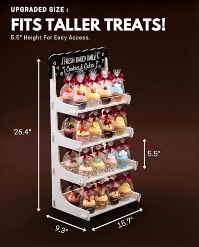 Cookie Display Stand for Bakers & Vendors with Acrylic Front | Wooden Dessert Stand with Chalkboard Sign for, alternate view