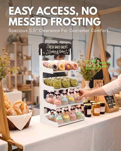 Cookie Display Stand for Bakers & Vendors with Acrylic Front | Wooden Dessert Stand with Chalkboard Sign for, alternate view