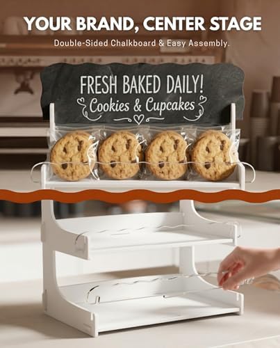 Cookie Display Stand for Bakers & Vendors with Acrylic Front | Wooden Dessert Stand with Chalkboard Sign for, alternate view