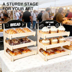 Cookie Display Stand for Vendors, Wooden Bakery Display Stand for Bakers, Tool-Free Stand with Chalkboard Sign, alternate