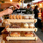 Cookie Display Stand for Vendors, Wooden Bakery Display Stand for Bakers, Tool-Free Stand with Chalkboard Sign, alternate