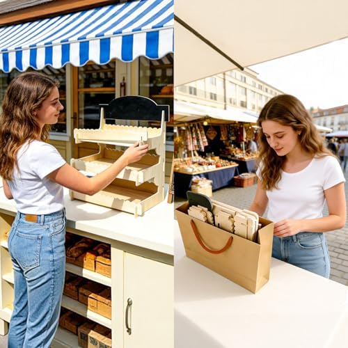 Cookie Display Stand for Vendors, Wooden Bakery Display Stand for Bakers, Tool-Free Stand with Chalkboard Sign, alternate