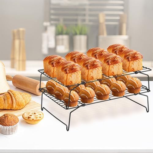 Cooling Rack Set of 2, 2-Tier 15" x 10" Stackable Rack, Black in Black, alternate view 2