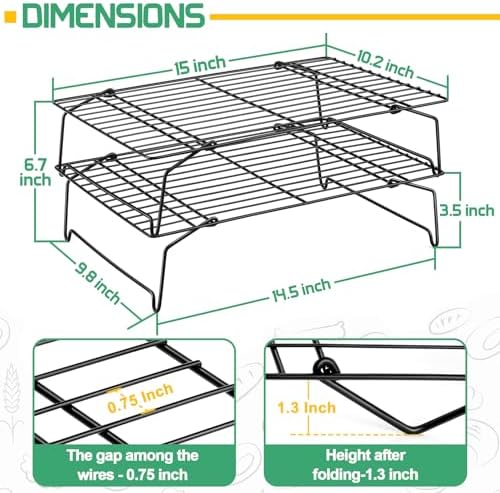 Cooling Rack Set of 2, 2-Tier 15" x 10" Stackable Rack, Black in Black, alternate view 3