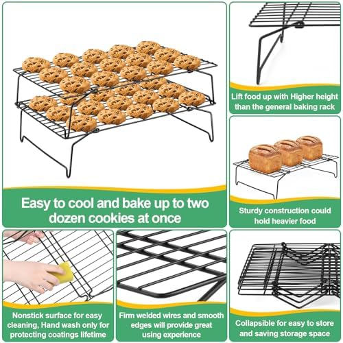Cooling Rack Set of 2, 2-Tier 15" x 10" Stackable Rack, Black in Black, alternate view 4