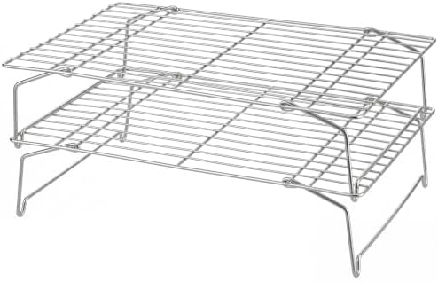 Cooling Rack Set of 2, 2-Tier 16.5" x 11.4" Stackable Rack, Silver in Silver