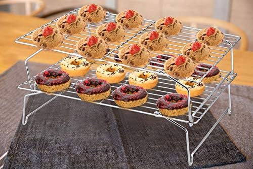 Cooling Rack Set of 2, 2-Tier 16.5" x 11.4" Stackable Rack, Silver in Silver, alternate view 2
