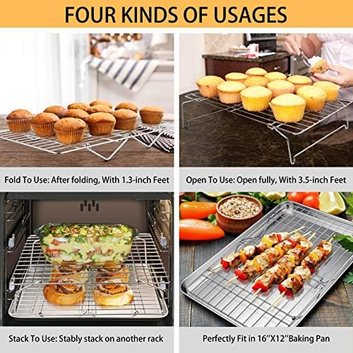 Cooling Rack Set of 2, 2-Tier 16.5" x 11.4" Stackable Rack, Silver in Silver, alternate view 4