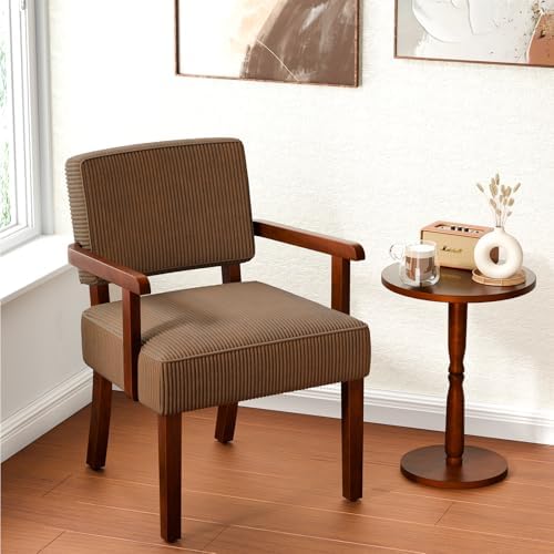 Corduroy Accent Chair, Armchair with Solid Wood Frame and Legs