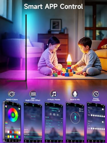 Corner Floor Lamp, RGB LED Corner Lamp with Music Sync, Smart App and Remote Control Color Changing Ambience, alternate view
