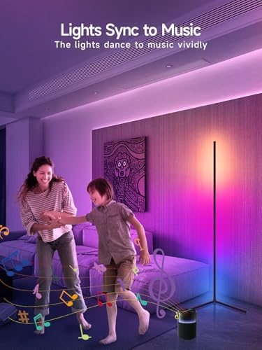 Corner Floor Lamp, RGB LED Corner Lamp with Music Sync, Smart App and Remote Control Color Changing Ambience, alternate view
