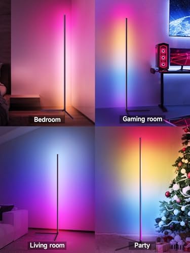 Corner Floor Lamp, RGB LED Corner Lamp with Music Sync, Smart App and Remote Control Color Changing Ambience, alternate view
