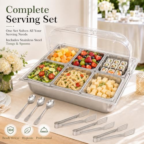 Countertop Food Display Container, 304 Stainless Steel, Roll Top Cover in Silver, alternate view 2