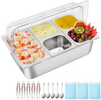 Countertop Food Display Container 5 Pans with 3 Ice Packs Cold Food Serving Tray Buffet Condiment Dispenser