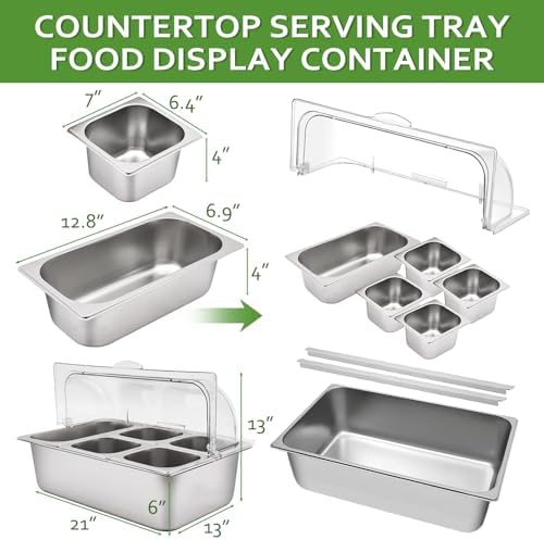 Countertop Food Display Container 5 Pans with 3 Ice Packs Cold Food Serving Tray Buffet Condiment Dispenser, alternate view 2