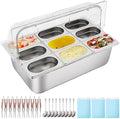 Countertop Food Display Container 9 Pans with 3 Ice Packs Cold Food Serving Tray Buffet Condiment Dispenser