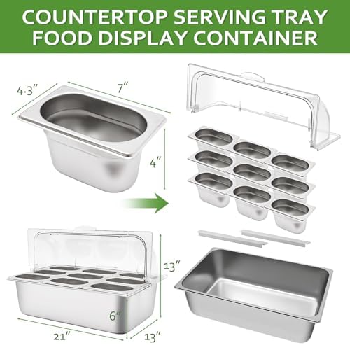Countertop Food Display Container 9 Pans with 3 Ice Packs Cold Food Serving Tray Buffet Condiment Dispenser, alternate view 2
