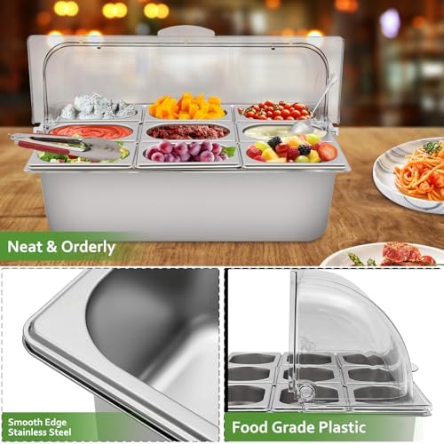 Countertop Food Display Container 9 Pans with 3 Ice Packs Cold Food Serving Tray Buffet Condiment Dispenser, alternate view 3